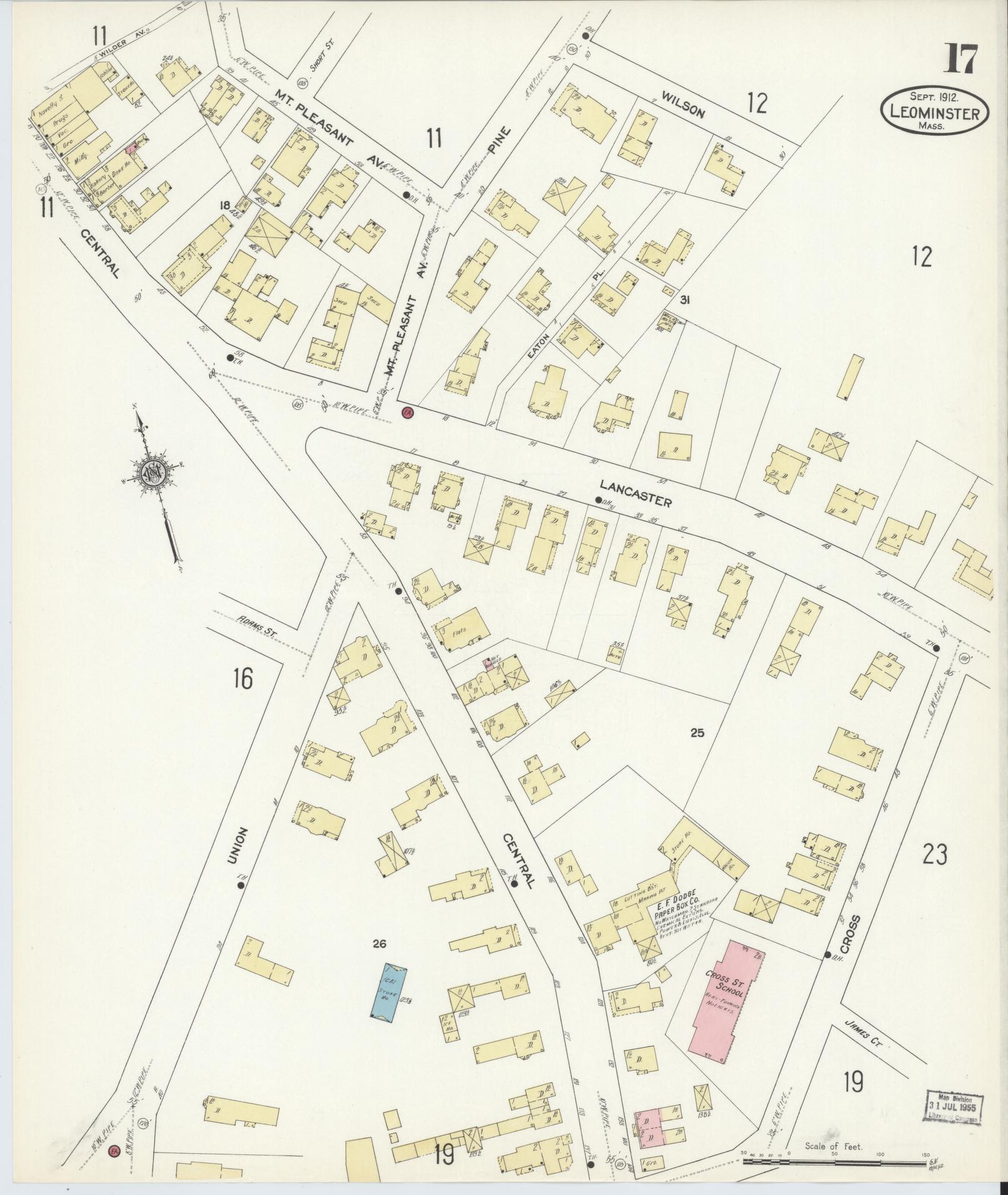 Sanborn Fire Insurance Map from Leominster, Worcester County, Massachusetts (1912), Sheet #0017 - Complete Map Set gallery image, historic Sanborn map, vintage wall art, Massachusetts Massachusetts
