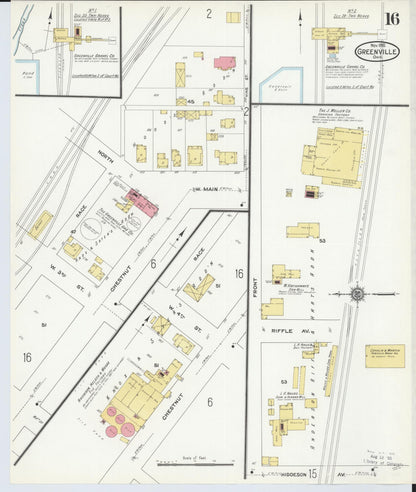Sanborn Fire Insurance Map from Greenville, Darke County, Ohio (1910), Sheet #0016 - Historic Sanborn Fire Insurance Map Print, vintage old map wall art, antique decor, genealogy gift, Ohio Ohio map