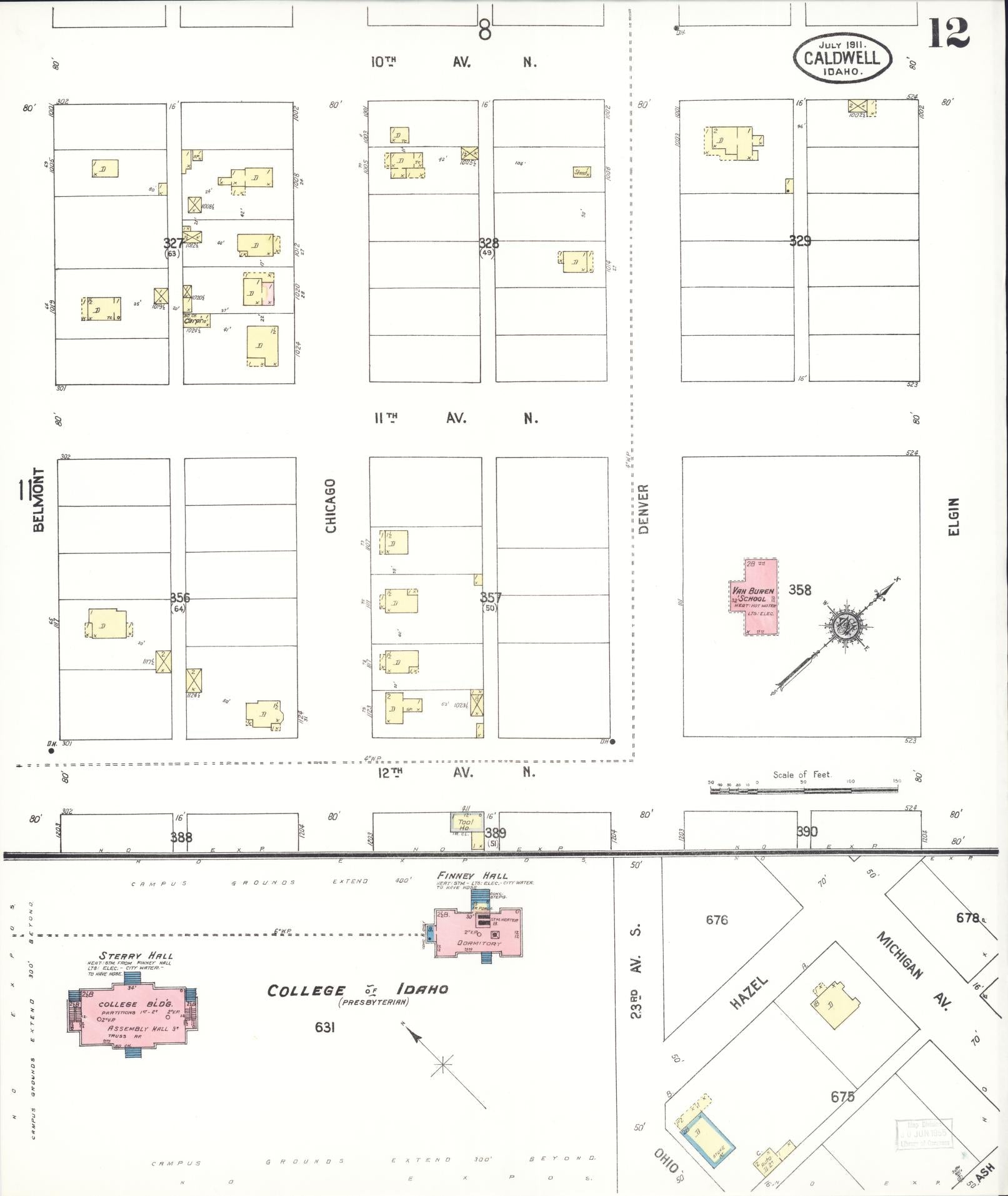 Sanborn Fire Insurance Map from Caldwell, Canyon County, Idaho (1911), Sheet #0012 - Complete Map Set gallery image, historic Sanborn map, vintage wall art, Idaho Idaho