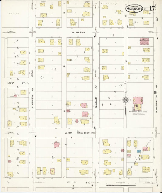 Sanborn Fire Insurance Map from Mason City, Cerro Gordo County, Iowa (1915), Sheet #0017 - Historic Sanborn Fire Insurance Map Print, vintage old map wall art