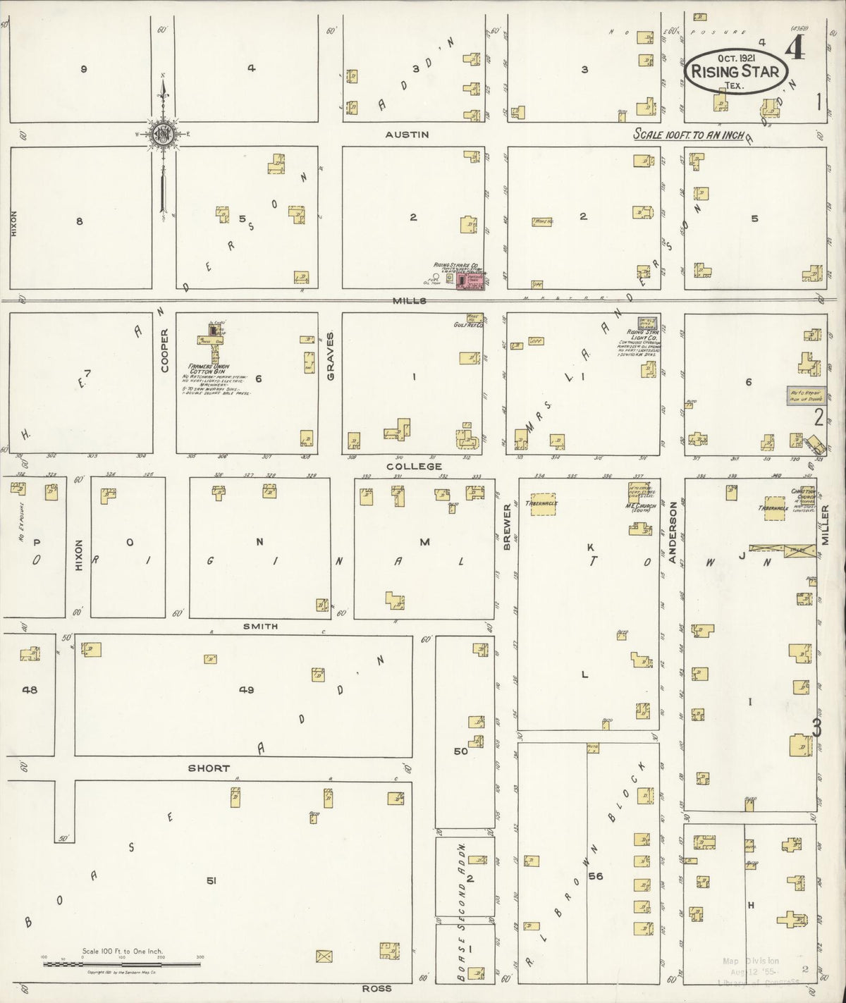 Sanborn Fire Insurance Map from Rising Star, Eastland County, Texas (1921), Sheet #0004 - Historic Sanborn Fire Insurance Map Print, vintage old map wall art, antique decor, genealogy gift, Texas Texas map