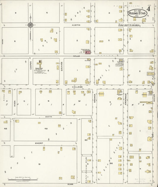 Sanborn Fire Insurance Map from Rising Star, Eastland County, Texas (1921), Sheet #0004 - Historic Sanborn Fire Insurance Map Print, vintage old map wall art, antique decor, genealogy gift, Texas Texas map