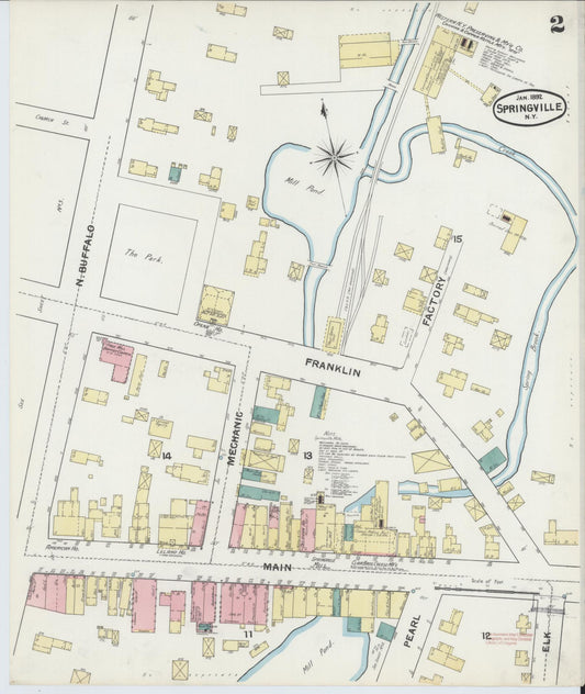 Sanborn Fire Insurance Map from Springville, Erie County, New York (1892), Sheet #0002 - Historic Sanborn Fire Insurance Map Print, vintage old map wall art, antique decor, genealogy gift, New York New York map