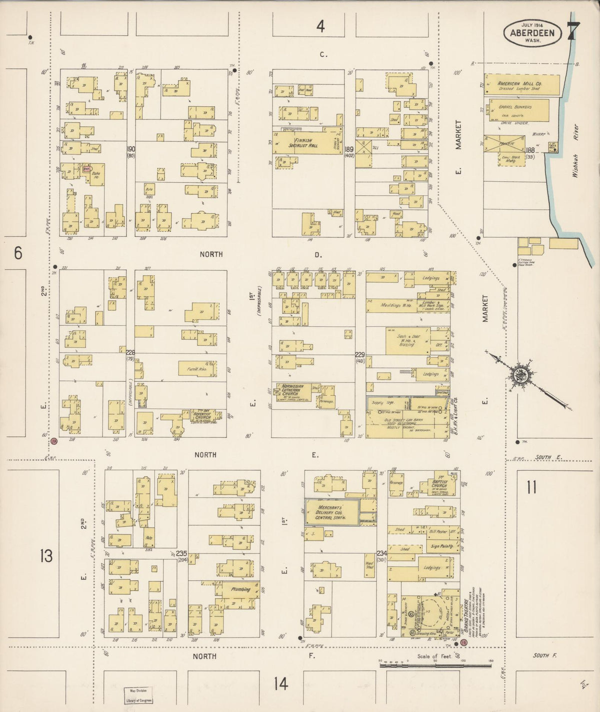 Sanborn Fire Insurance Map from Aberdeen, Grays Harbor County, Washington (1914), Sheet #0007 - Complete Map Set gallery image, historic Sanborn map, vintage wall art, Washington Washington