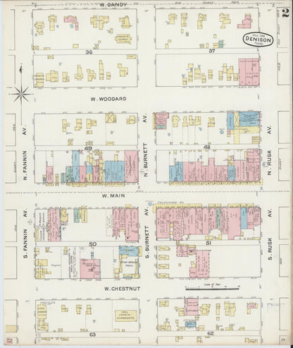 Sanborn Fire Insurance Map from Denison, Grayson County, Texas (1888), Sheet #0002 - Complete Map Set gallery image, historic Sanborn map, vintage wall art, Texas Texas