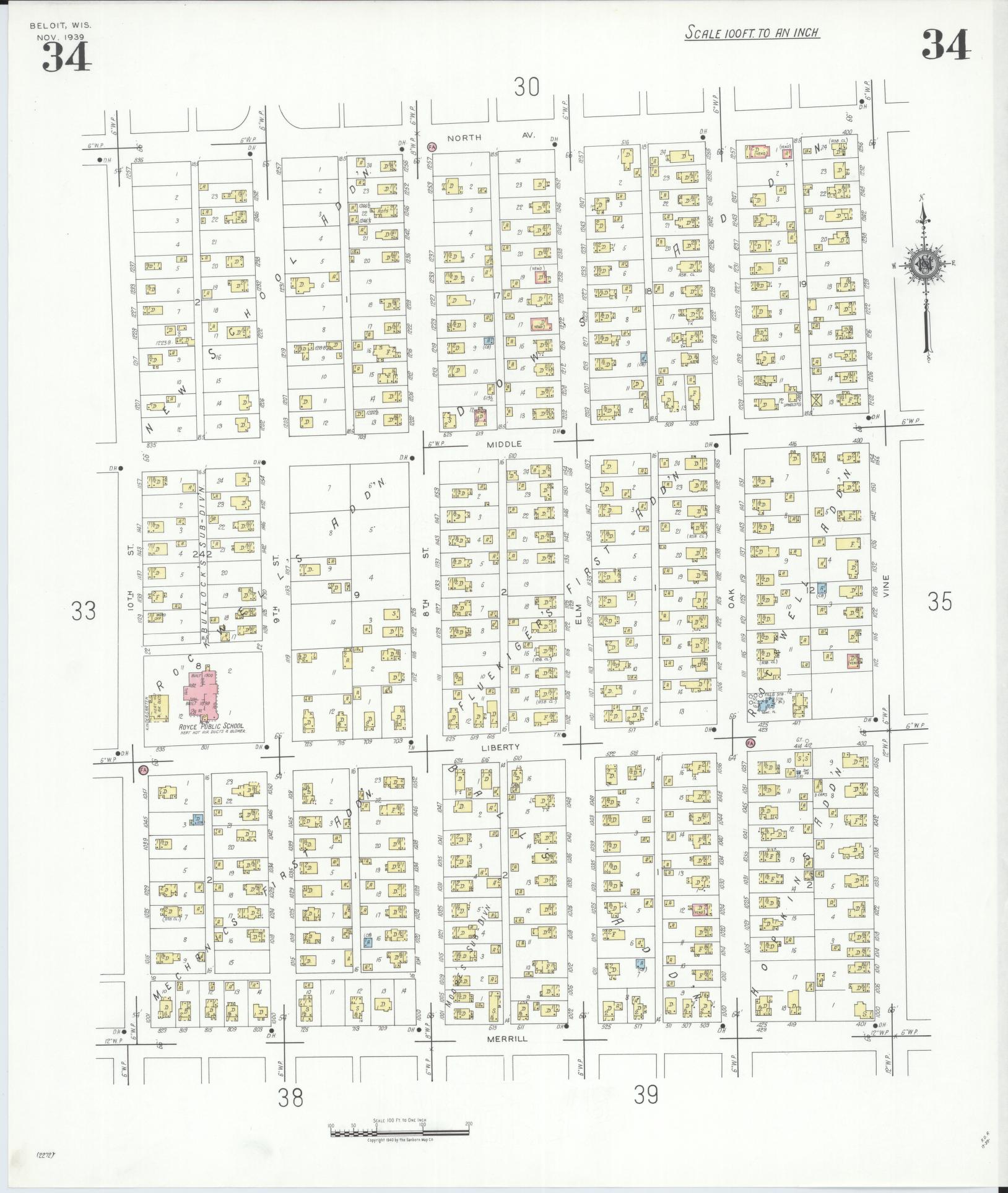 Sanborn Fire Insurance Map from Beloit, Rock County, Wisconsin (1939), Sheet #0034 - Complete Map Set gallery image, historic Sanborn map, vintage wall art, Wisconsin Wisconsin