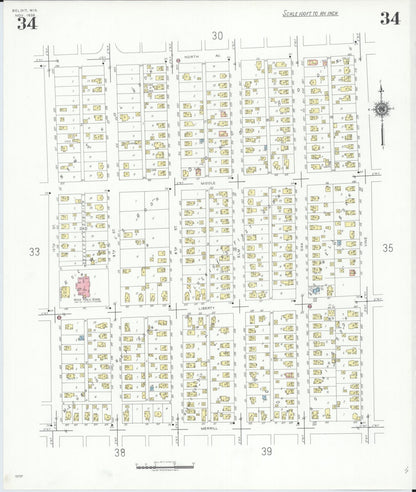 Sanborn Fire Insurance Map from Beloit, Rock County, Wisconsin (1939), Sheet #0034 - Complete Map Set gallery image, historic Sanborn map, vintage wall art, Wisconsin Wisconsin