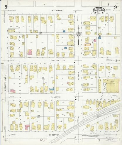 Sanborn Fire Insurance Map from Fostoria, Seneca, Hancock, And Wood Counties, Ohio (1924), Sheet #0009 - Complete Map Set gallery image, historic Sanborn map, vintage wall art, Ohio Ohio