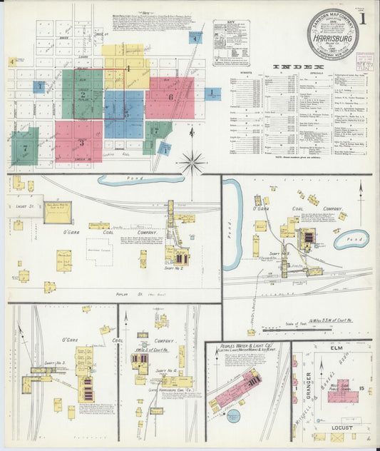Sanborn Fire Insurance Map from Harrisburg, Saline County, Illinois (1907), Sheet #0001 - Historic Sanborn Fire Insurance Map Print, vintage old map wall art, antique decor, genealogy gift, Illinois Illinois map