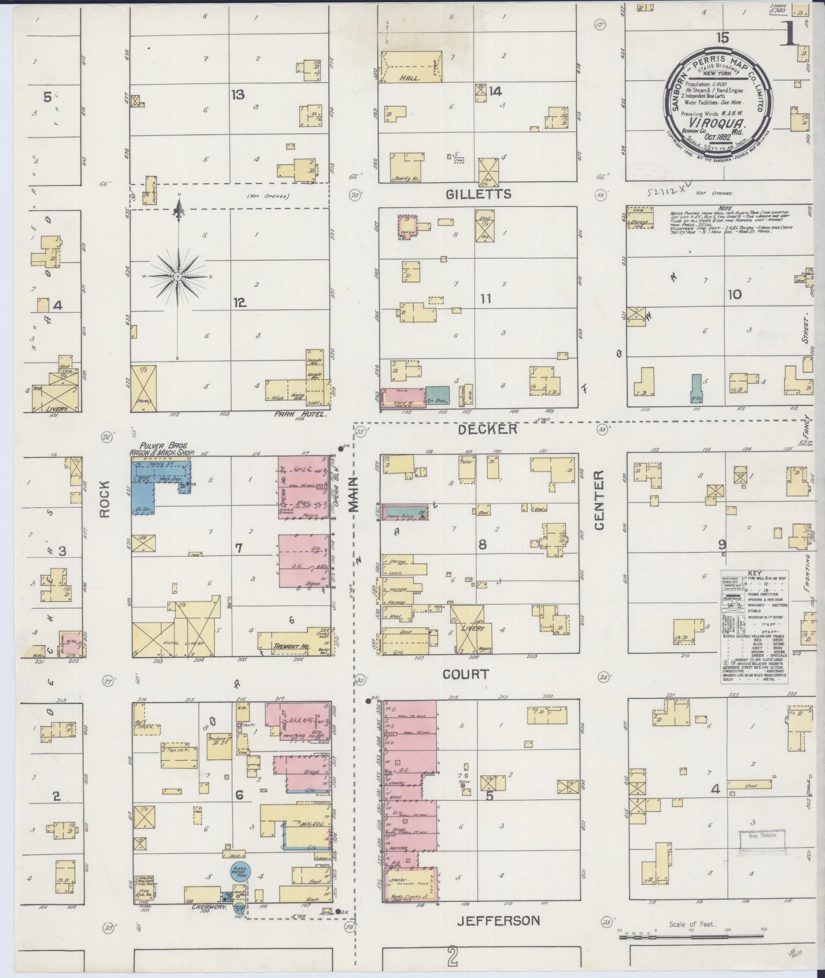 Sanborn Fire Insurance Map from Viroqua, Vernon County, Wisconsin (1892), Sheet #0001 - Complete Map Set gallery image, historic Sanborn map, vintage wall art, Wisconsin Wisconsin