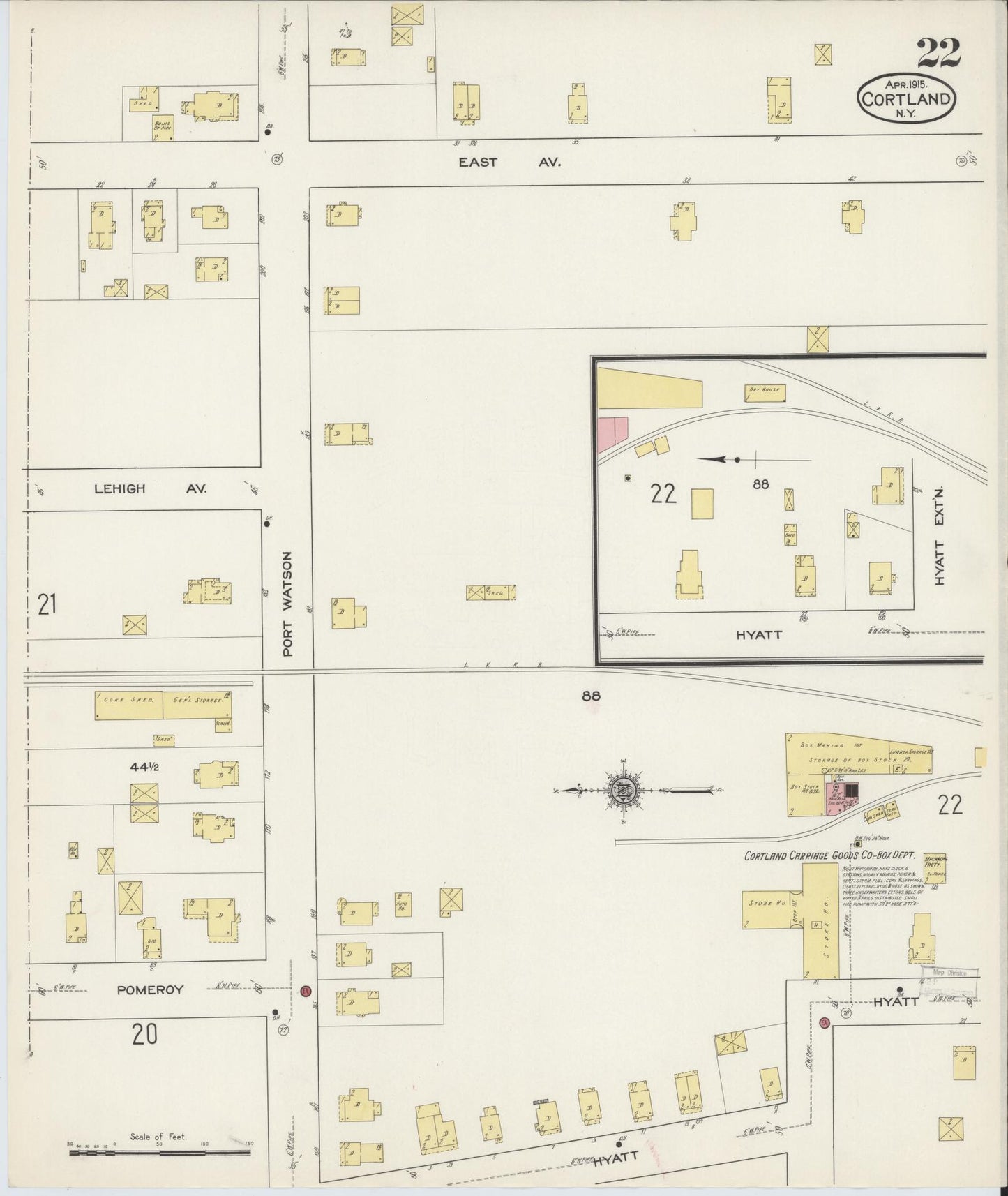 Sanborn Fire Insurance Map from Cortland, Cortland County, New York (1915), Sheet #0022 - Historic Sanborn Fire Insurance Map Print, vintage old map wall art, antique decor, genealogy gift, New York New York map