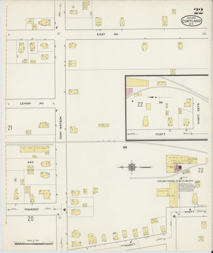 Sanborn Fire Insurance Map from Cortland, Cortland County, New York (1915), Sheet #0022 - Historic Sanborn Fire Insurance Map Print, vintage old map wall art, antique decor, genealogy gift, New York New York map