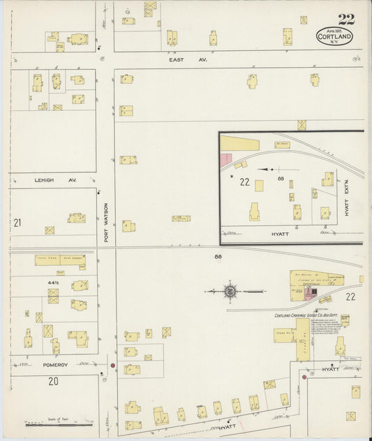 Sanborn Fire Insurance Map from Cortland, Cortland County, New York (1915), Sheet #0022 - Historic Sanborn Fire Insurance Map Print, vintage old map wall art, antique decor, genealogy gift, New York New York map