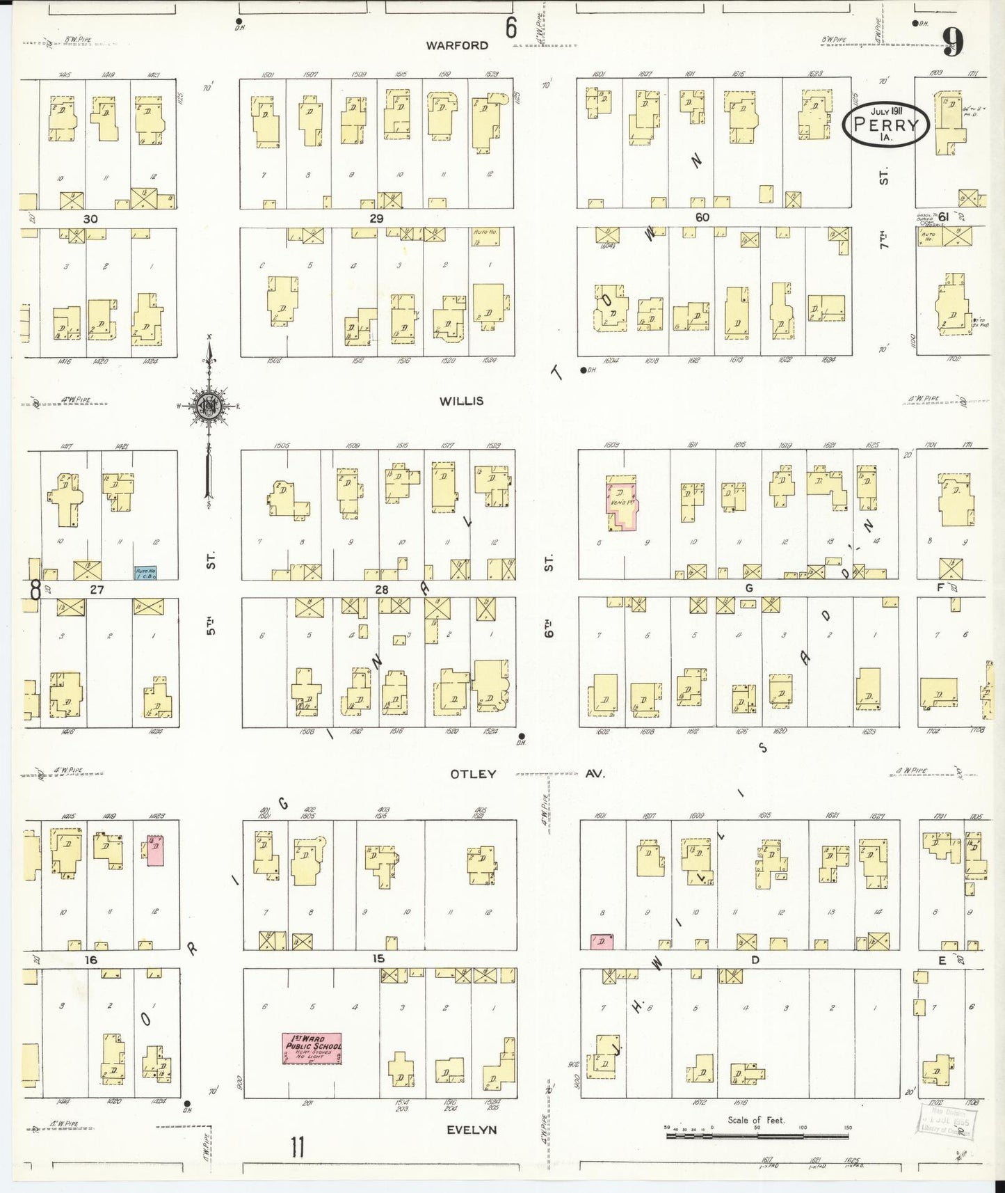 Sanborn Fire Insurance Map from Perry, Dallas County, Iowa (1911), Sheet #0009 - Historic Sanborn Fire Insurance Map Print, vintage old map wall art