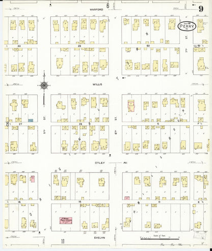 Sanborn Fire Insurance Map from Perry, Dallas County, Iowa (1911), Sheet #0009 - Historic Sanborn Fire Insurance Map Print, vintage old map wall art