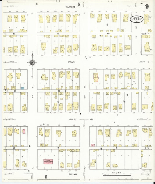 Sanborn Fire Insurance Map from Perry, Dallas County, Iowa (1911), Sheet #0009 - Historic Sanborn Fire Insurance Map Print, vintage old map wall art