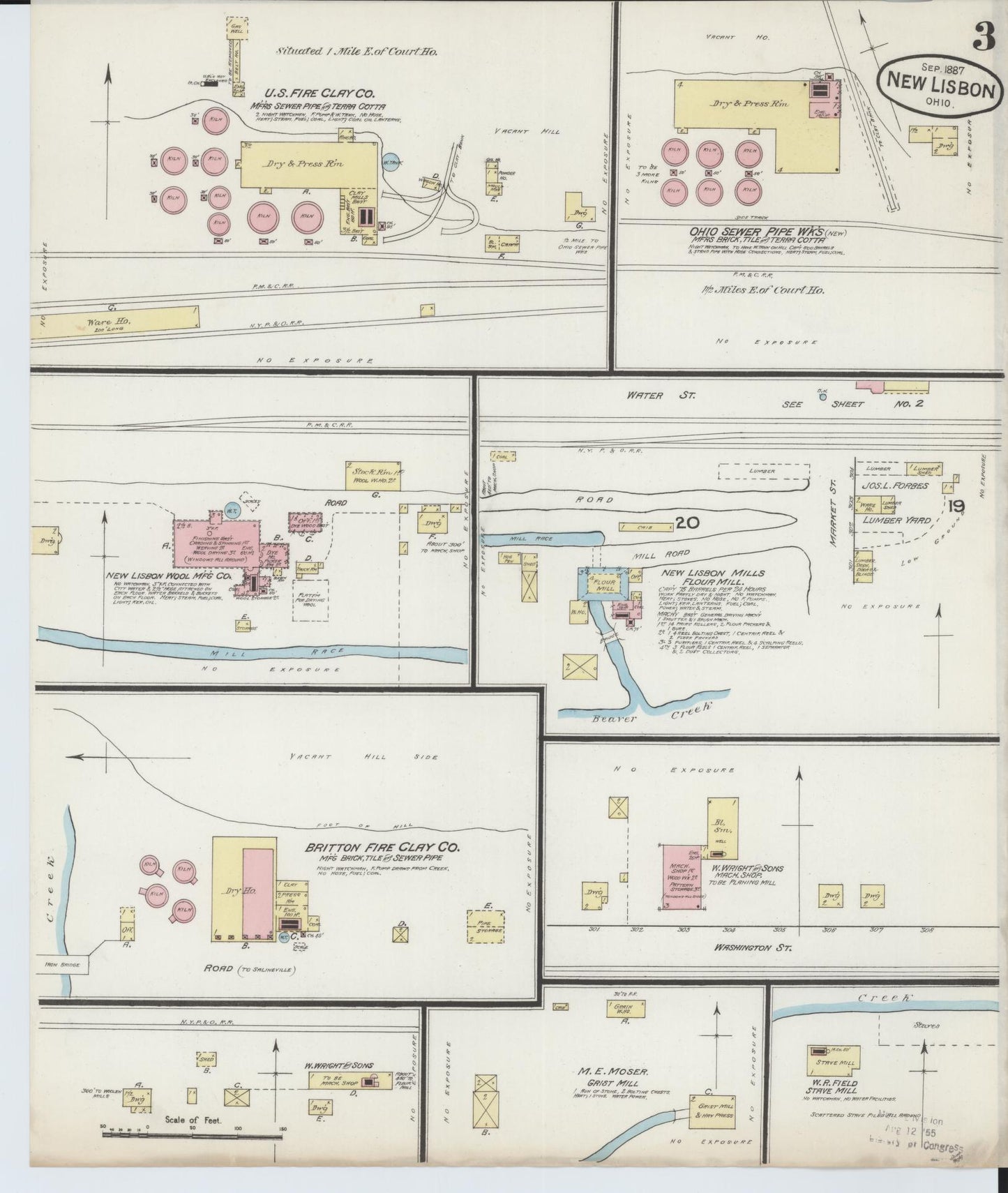 Sanborn Fire Insurance Map from New Lisbon, Columbiana County, Ohio (1887), Sheet #0003 - Complete Map Set gallery image, historic Sanborn map, vintage wall art, Ohio Ohio