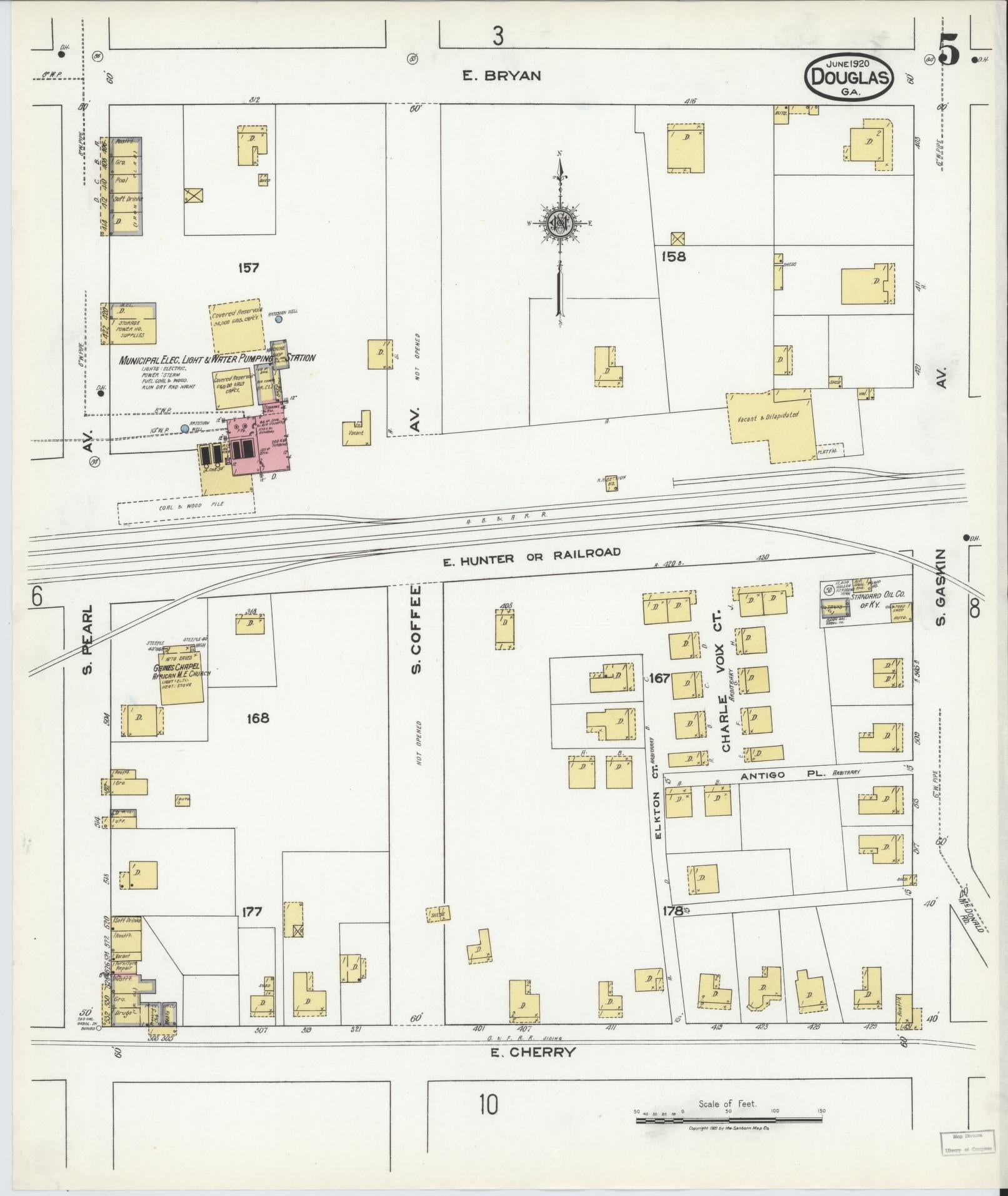 Sanborn Fire Insurance Map from Douglas, Coffee County, Georgia (1920), Sheet #0005 - Historic Sanborn Fire Insurance Map Print, vintage old map wall art, antique decor, genealogy gift, Georgia Georgia map
