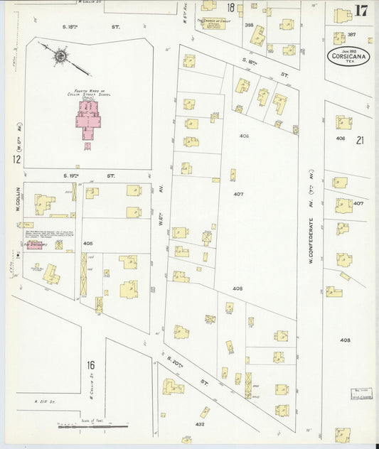 Sanborn Fire Insurance Map from Corsicana, Navarro County, Texas (1910), Sheet #0017 - Historic Sanborn Fire Insurance Map Print, vintage old map wall art, antique decor, genealogy gift, Texas Texas map