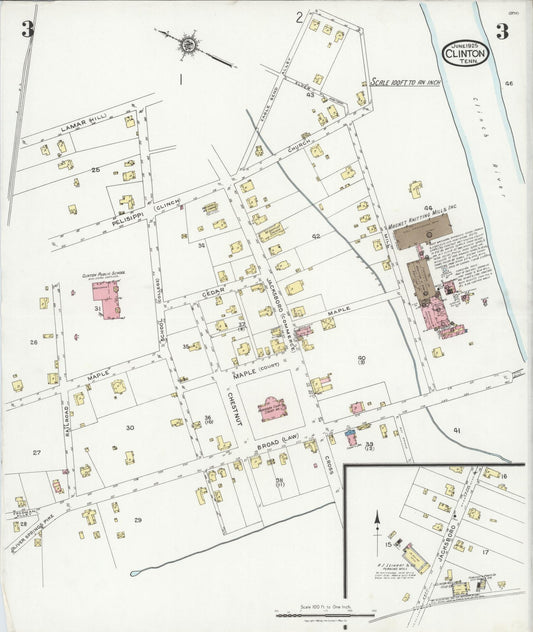 Sanborn Fire Insurance Map from Clinton, Anderson County, Tennessee (1925), Sheet #0003 - Historic Sanborn Fire Insurance Map Print, vintage old map wall art, antique decor, genealogy gift, Tennessee Tennessee map