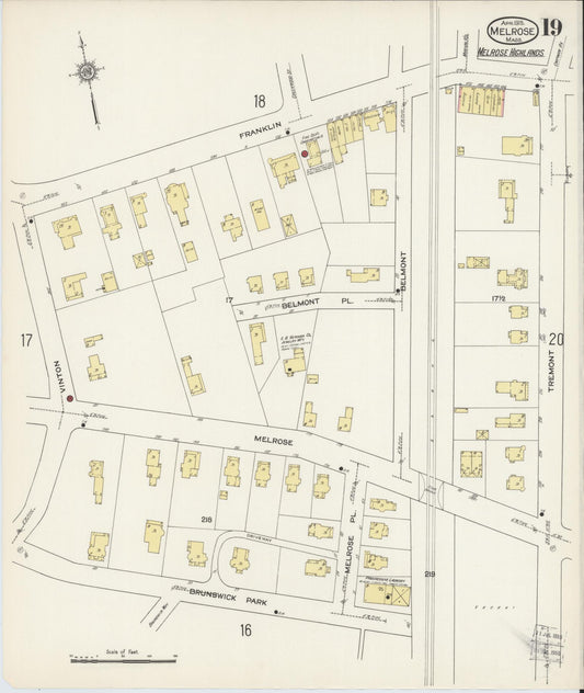 Sanborn Fire Insurance Map from Melrose, Middlesex County, Massachusetts (1915), Sheet #0019 - Historic Sanborn Fire Insurance Map Print, vintage old map wall art, antique decor, genealogy gift, Massachusetts Massachusetts map
