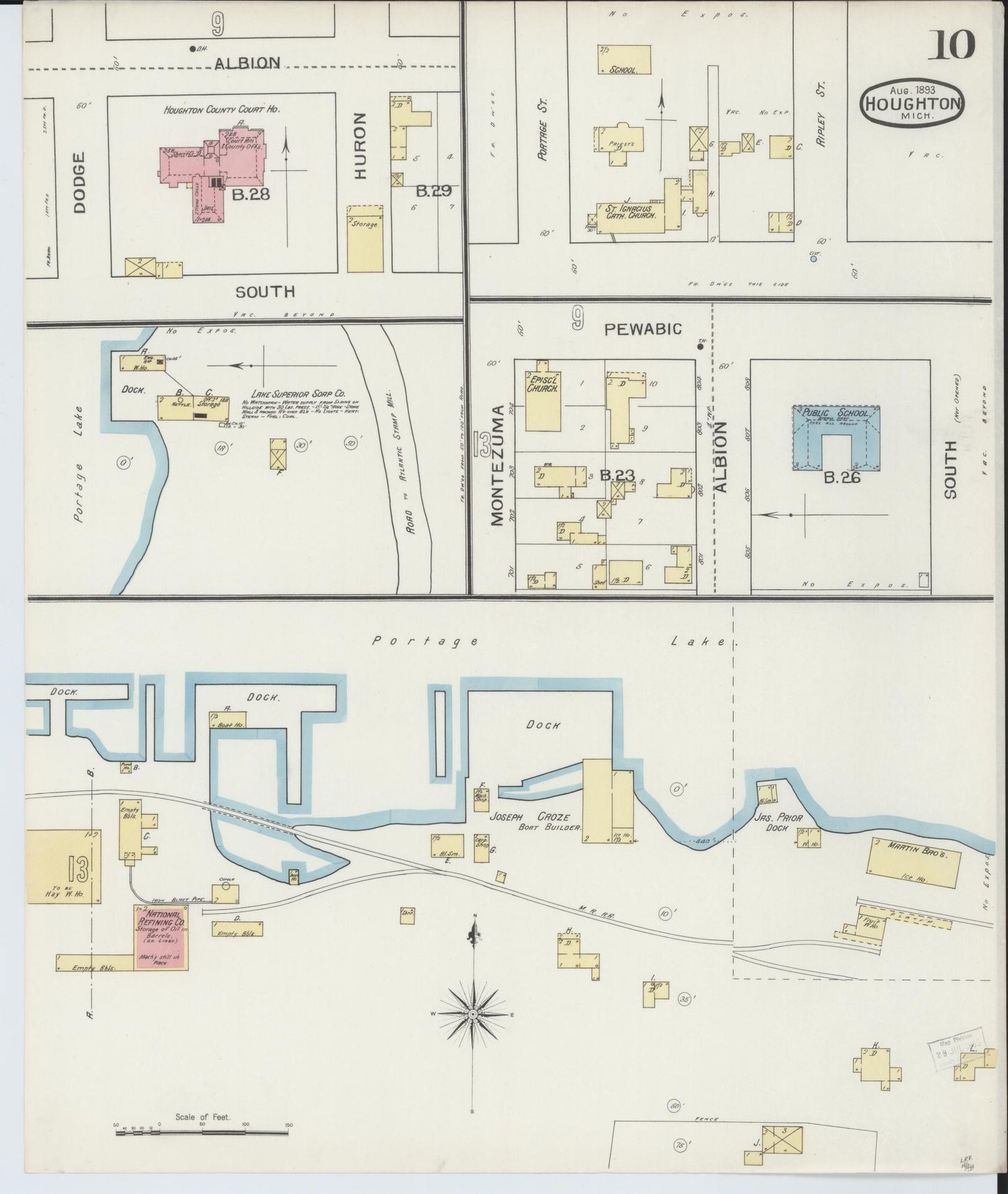 Sanborn Fire Insurance Map from Houghton, Houghton County, Michigan (1893), Sheet #0010 - Complete Map Set gallery image, historic Sanborn map, vintage wall art, Michigan Michigan