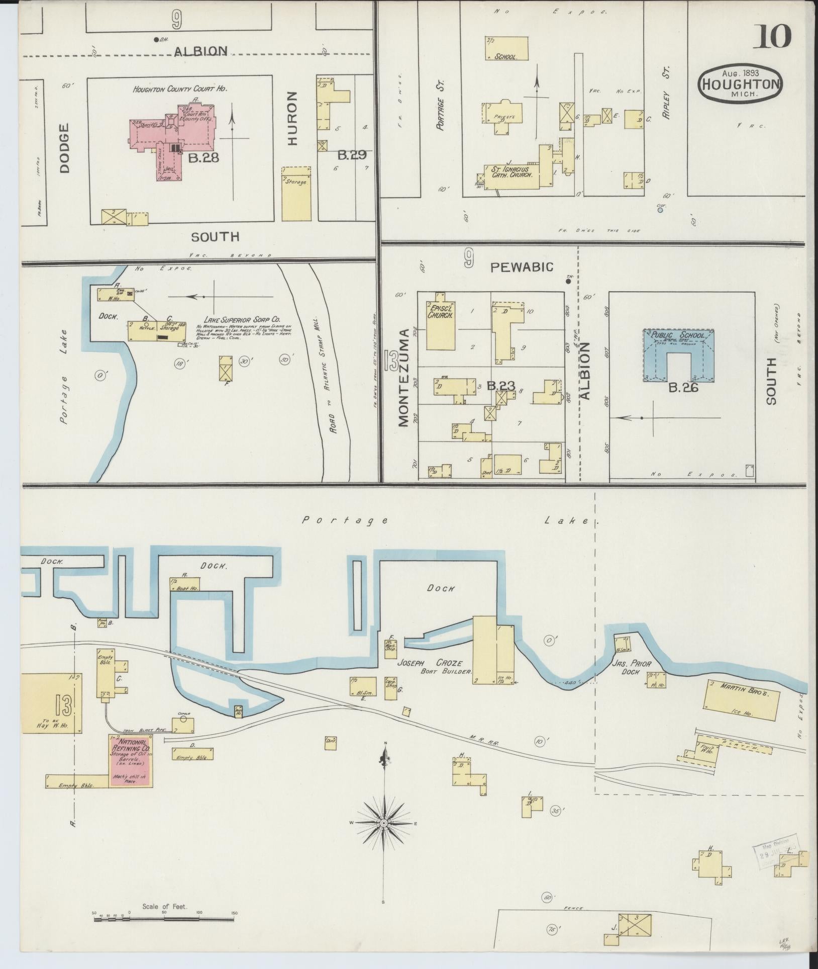 Sanborn Fire Insurance Map from Houghton, Houghton County, Michigan (1893), Sheet #0010 - Complete Map Set gallery image, historic Sanborn map, vintage wall art, Michigan Michigan