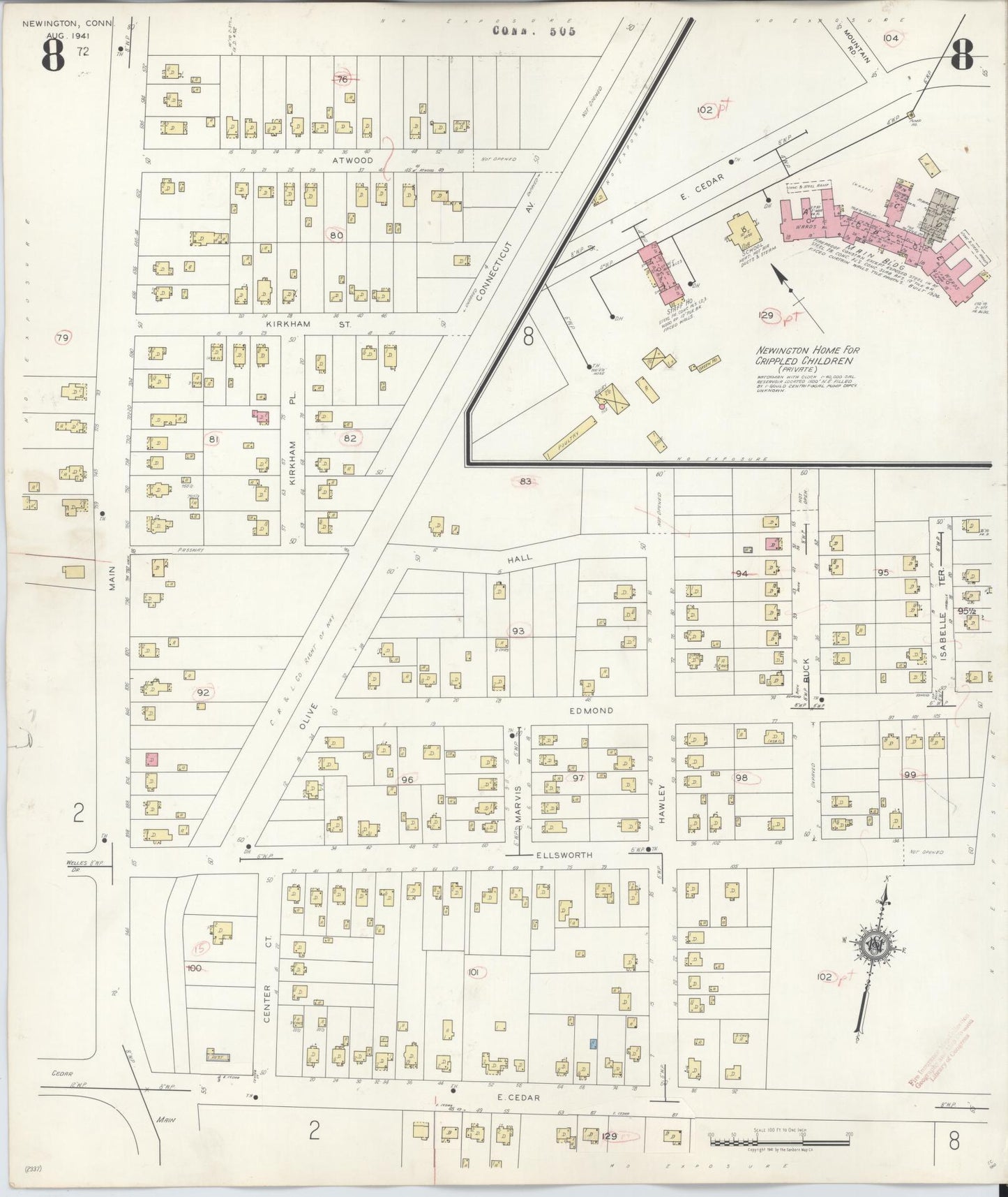 Sanborn Fire Insurance Map from Newington, Hartford County, Connecticut (1947), Sheet #0008 - Complete Map Set gallery image, historic Sanborn map, vintage wall art, Connecticut Connecticut