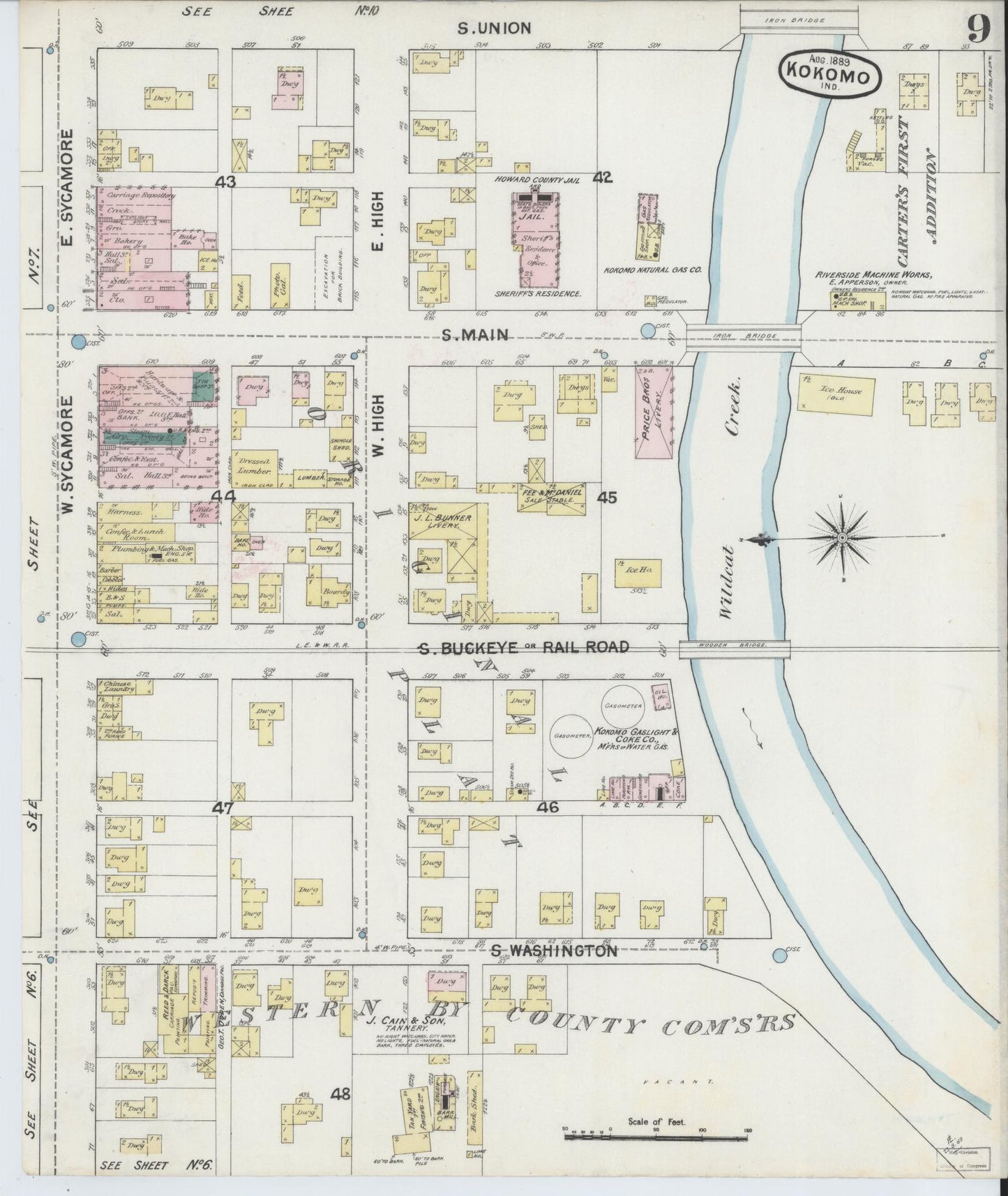 Sanborn Fire Insurance Map from Kokomo, Howard County, Indiana (1889), Sheet #0009 - Complete Map Set gallery image, historic Sanborn map, vintage wall art, Indiana Indiana