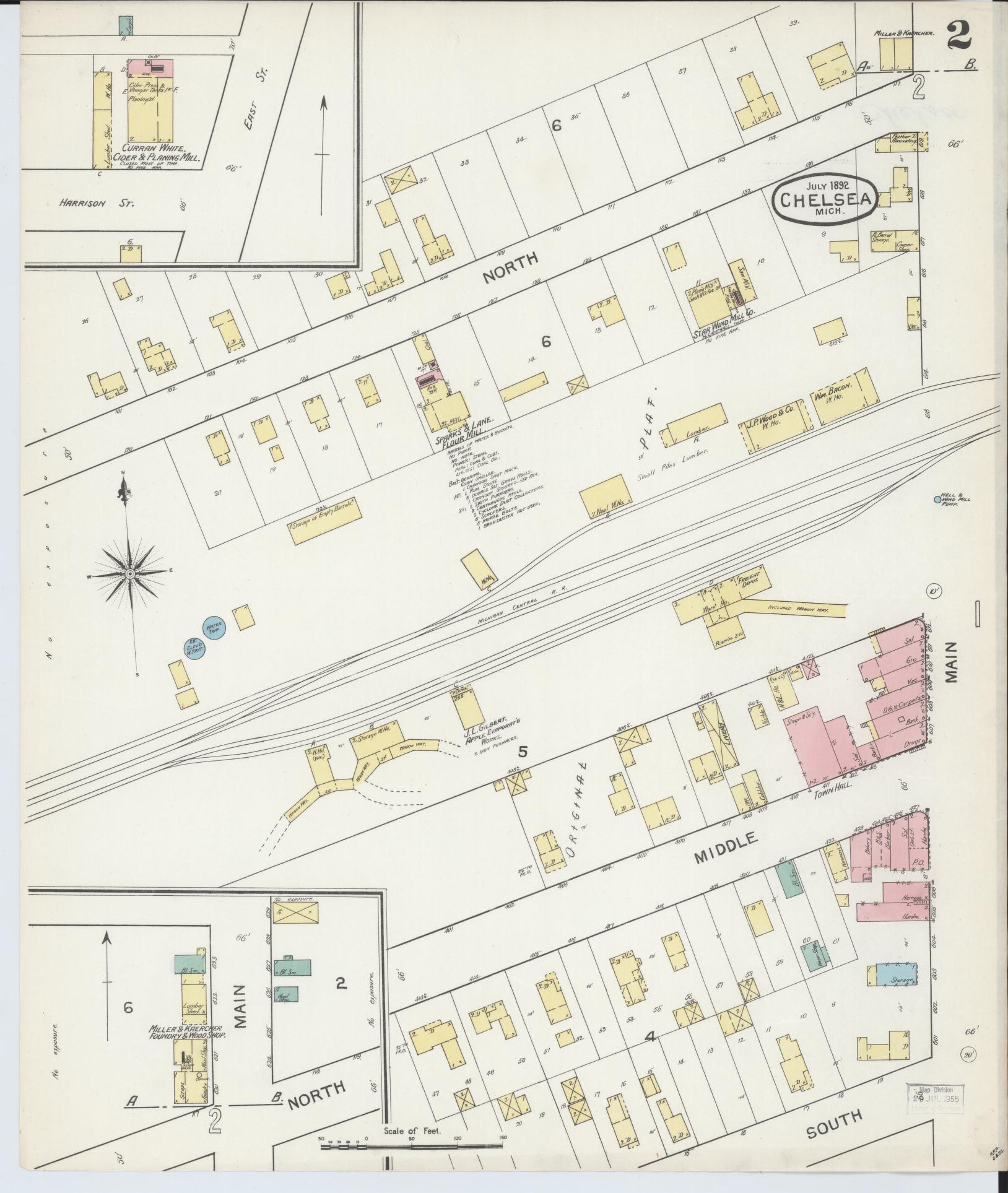Sanborn Fire Insurance Map from Chelsea, Washtenaw County, Michigan (1892), Sheet #0002 - Historic Sanborn Fire Insurance Map Print, vintage old map wall art, antique decor, genealogy gift, Michigan Michigan map