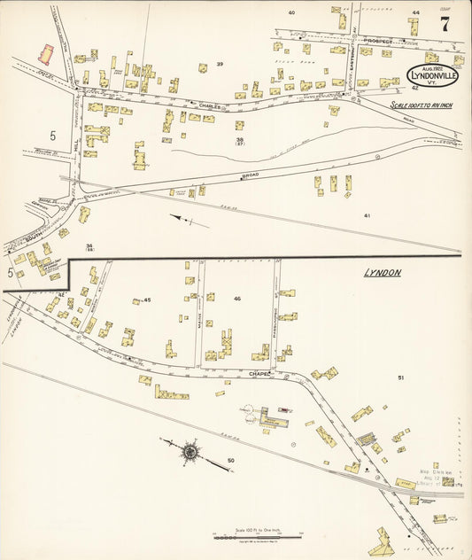 Sanborn Fire Insurance Map from Lyndonville, Caledonia County, Vermont (1922), Sheet #0007 - Historic Sanborn Fire Insurance Map Print, vintage old map wall art, antique decor, genealogy gift, Vermont Vermont map