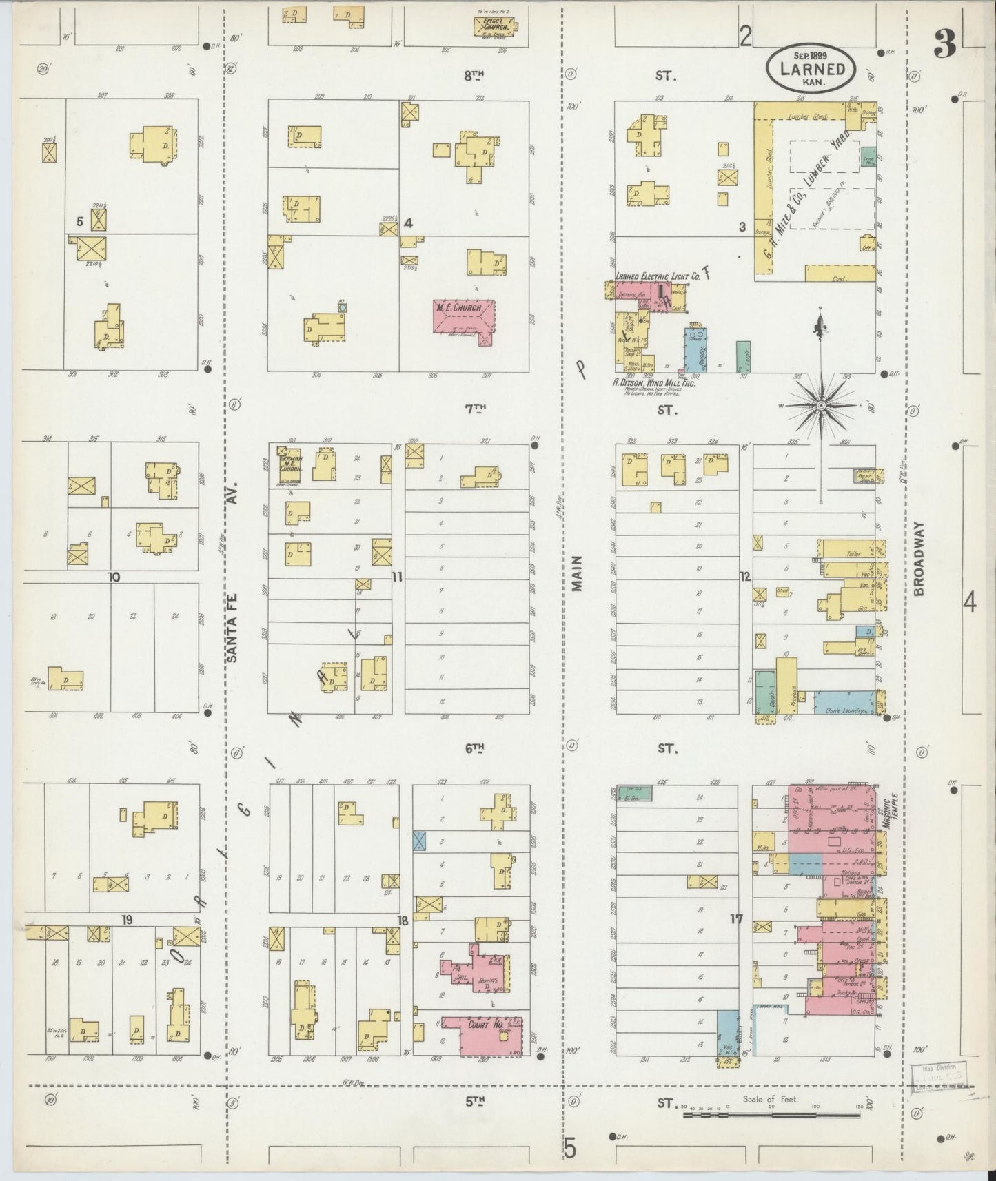 Sanborn Fire Insurance Map from Larned, Pawnee County, Kansas (1899), Sheet #0003 - Historic Sanborn Fire Insurance Map Print, vintage old map wall art, antique decor, genealogy gift, Kansas Kansas map