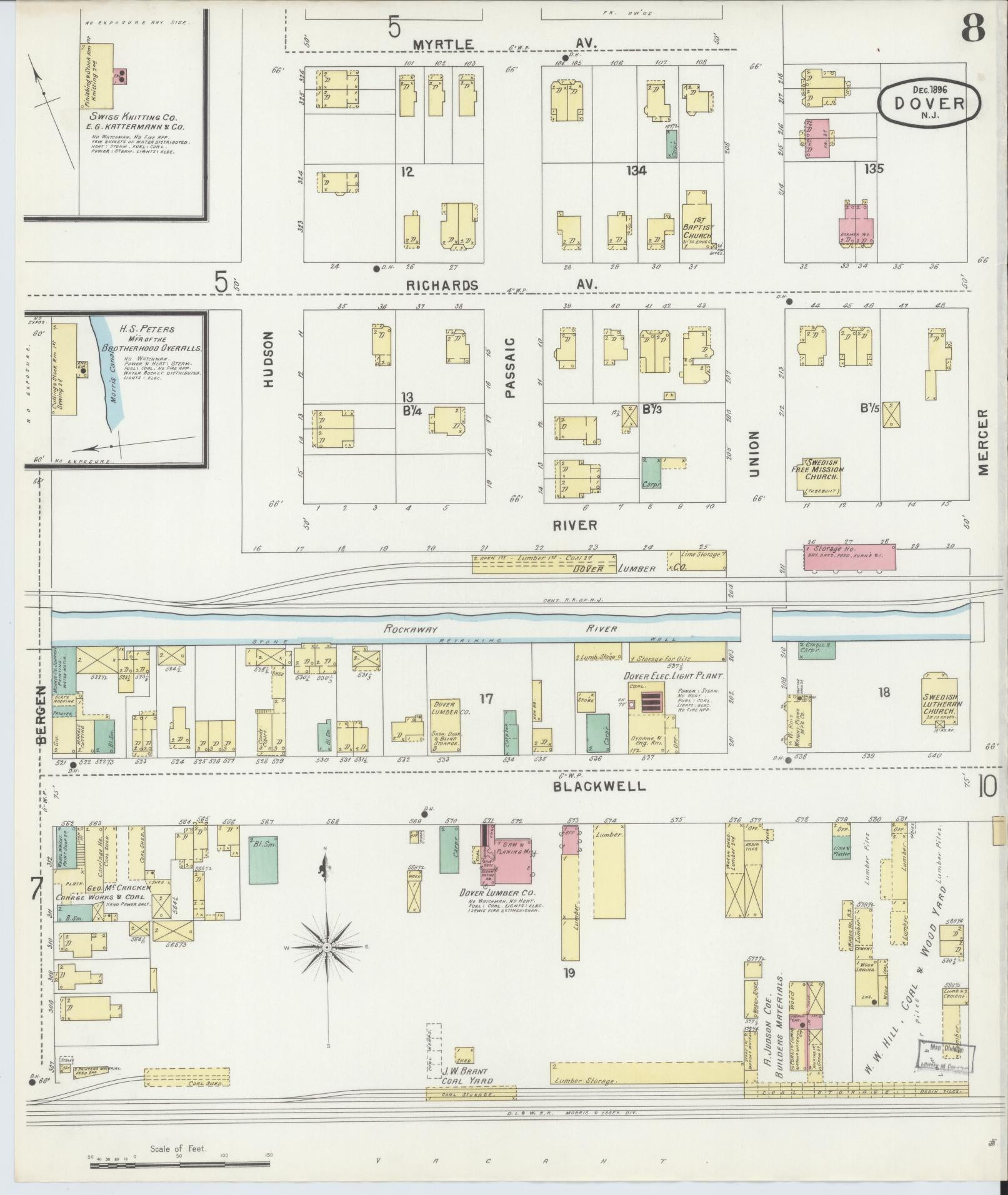 Sanborn Fire Insurance Map from Dover, Morris County, New Jersey (1896), Sheet #0008 - Complete Map Set gallery image, historic Sanborn map, vintage wall art, New Jersey New Jersey