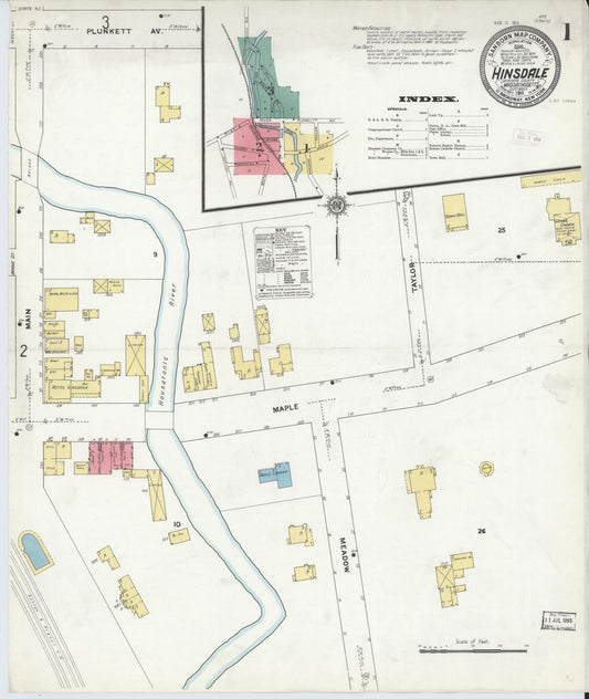 Sanborn Fire Insurance Map from Hinsdale, Berkshire County, Massachusetts (1911), Sheet #0001 - Historic Sanborn Fire Insurance Map Print, vintage old map wall art, antique decor, genealogy gift, Massachusetts Massachusetts map