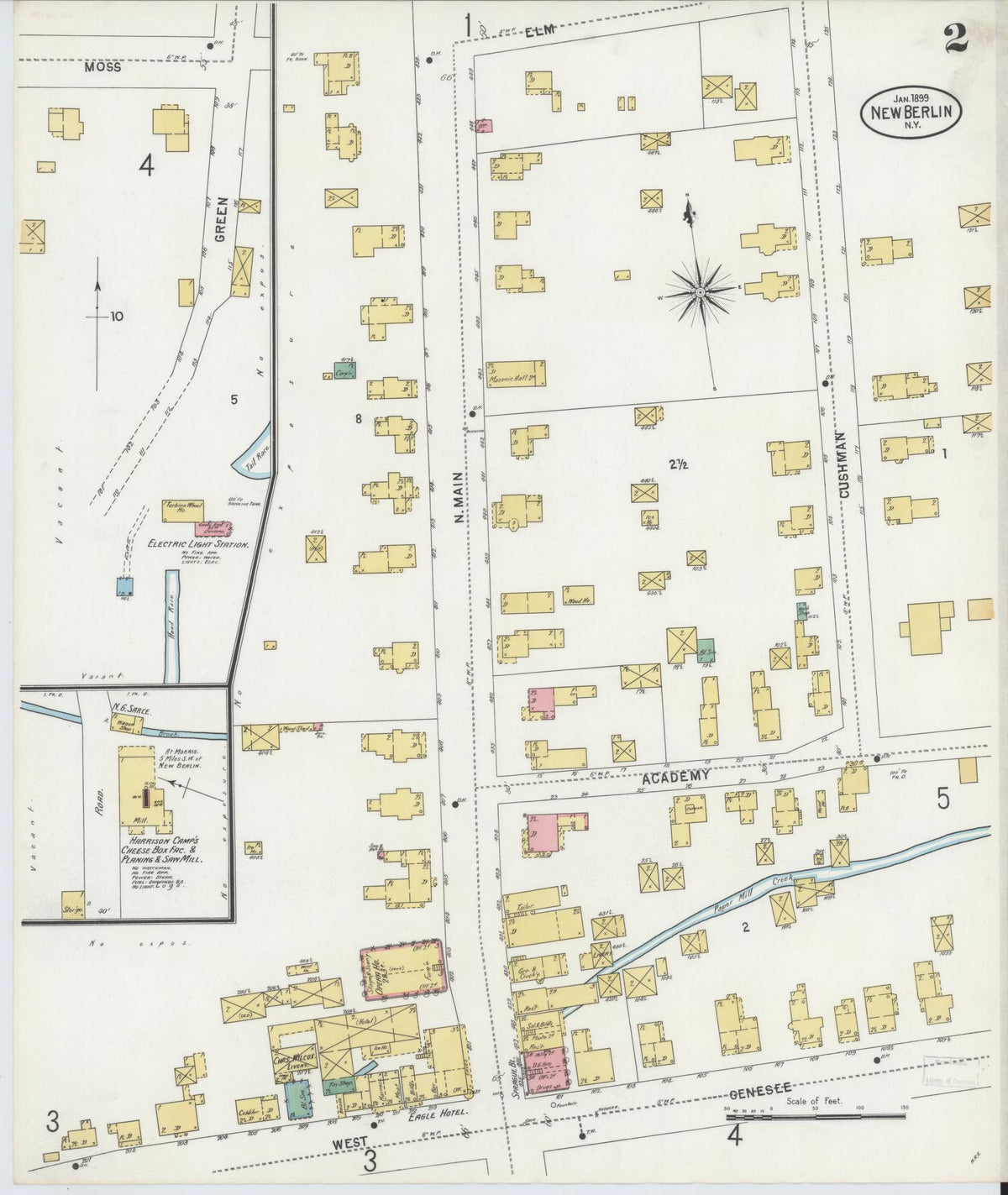 Sanborn Fire Insurance Map from New Berlin, Chenango County, New York (1899), Sheet #0002 - Complete Map Set gallery image, historic Sanborn map, vintage wall art, New York New York