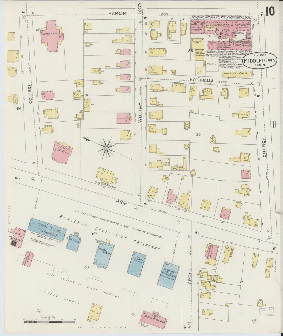 Sanborn Fire Insurance Map from Middletown, Middlesex County, Connecticut (1895), Sheet #0010 - Historic Sanborn Fire Insurance Map Print, vintage old map wall art, antique decor, genealogy gift, Connecticut Connecticut map