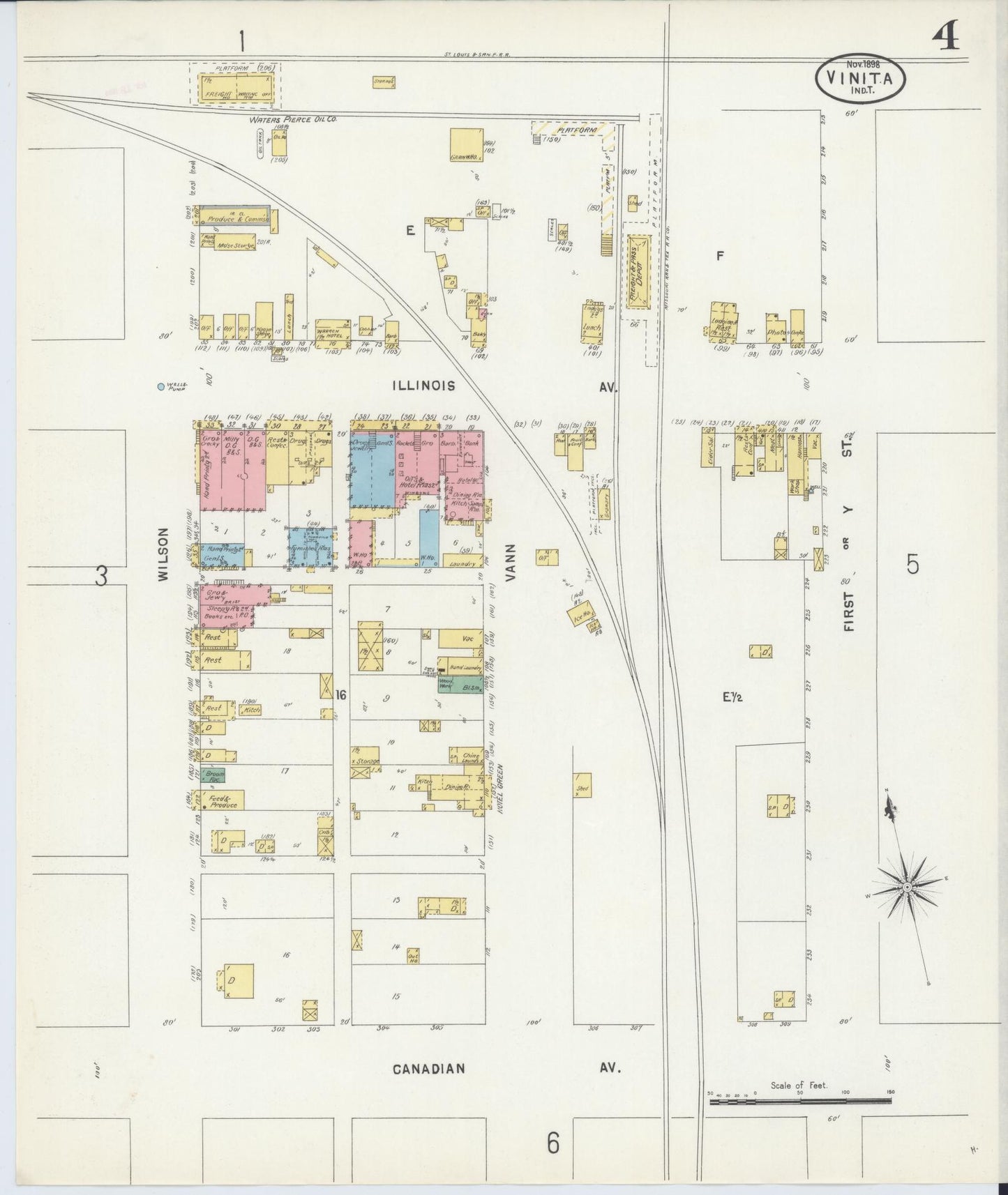 Sanborn Fire Insurance Map from Vinita, Craig County, Oklahoma (1898), Sheet #0004 - Complete Map Set gallery image, historic Sanborn map, vintage wall art, Oklahoma Oklahoma