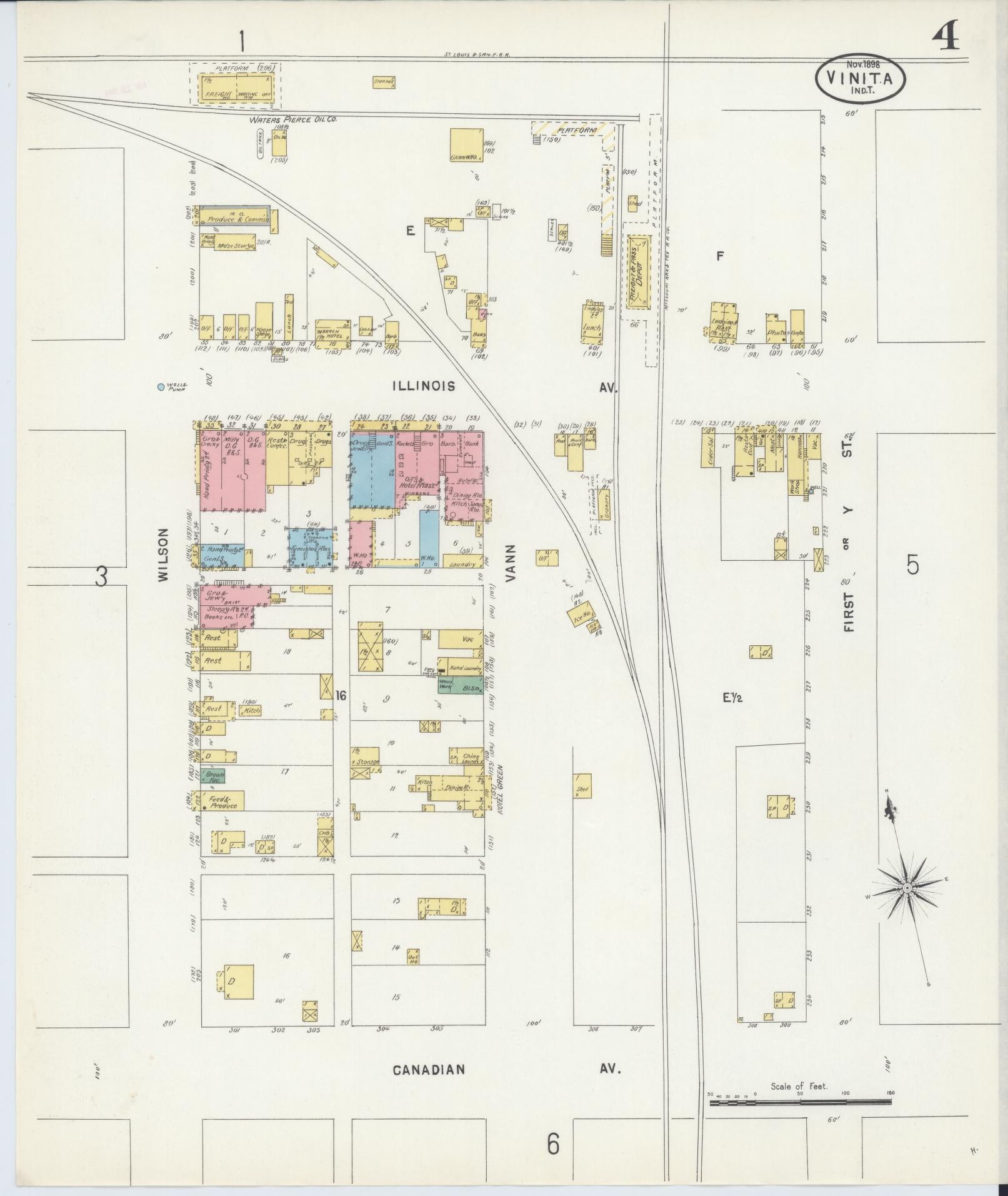 Sanborn Fire Insurance Map from Vinita, Craig County, Oklahoma (1898), Sheet #0004 - Complete Map Set gallery image, historic Sanborn map, vintage wall art, Oklahoma Oklahoma