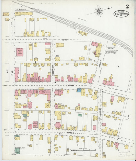 Sanborn Fire Insurance Map from Selins Grove, Snyder County, Pennsylvania (1905), Sheet #0002 - Historic Sanborn Fire Insurance Map Print, vintage old map wall art, antique decor, genealogy gift, Pennsylvania Pennsylvania map