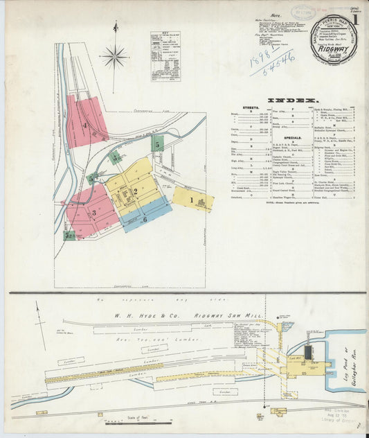 Sanborn Fire Insurance Map from Ridgway, Elk County, Pennsylvania (1898), Sheet #0001 - Historic Sanborn Fire Insurance Map Print, vintage old map wall art, antique decor, genealogy gift, Pennsylvania Pennsylvania map