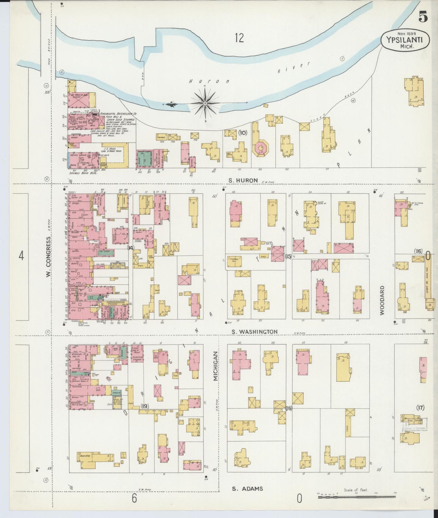Sanborn Fire Insurance Map from Ypsilanti, Washtenaw County, Michigan (1899), Sheet #0005 - Complete Map Set gallery image, historic Sanborn map, vintage wall art, Michigan Michigan