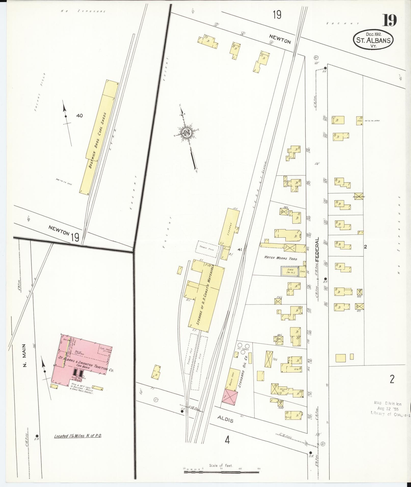 Sanborn Fire Insurance Map from Saint Albans, Franklin County, Vermont (1912), Sheet #0019 - Historic Sanborn Fire Insurance Map Print, vintage old map wall art, antique decor, genealogy gift, Vermont Vermont map