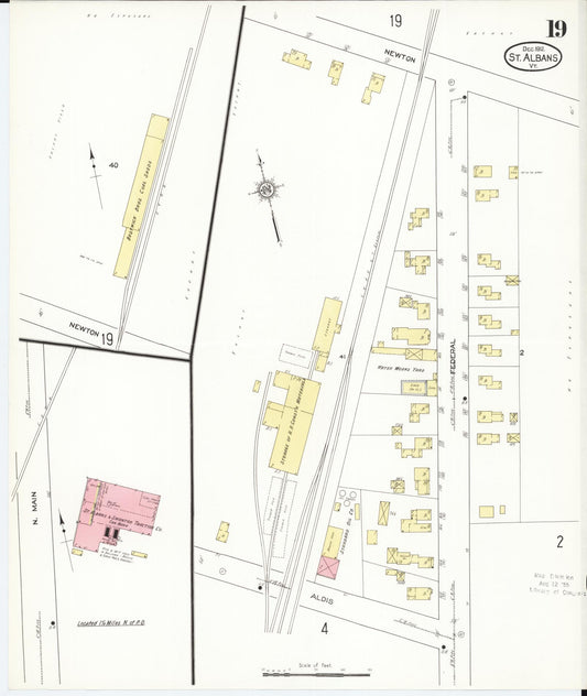 Sanborn Fire Insurance Map from Saint Albans, Franklin County, Vermont (1912), Sheet #0019 - Historic Sanborn Fire Insurance Map Print, vintage old map wall art, antique decor, genealogy gift, Vermont Vermont map