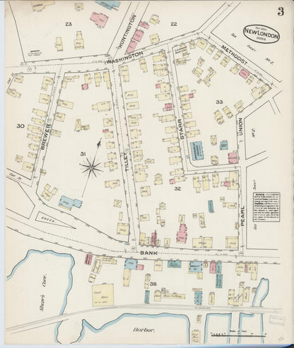 Sanborn Fire Insurance Map from New London, New London County, Connecticut (1884), Sheet #0003 - Complete Map Set gallery image, historic Sanborn map, vintage wall art, Connecticut Connecticut