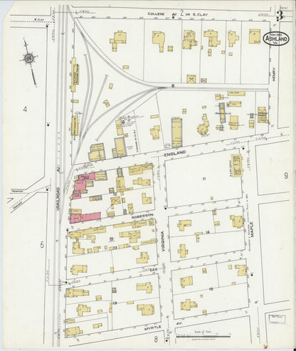 Sanborn Fire Insurance Map from Ashland, Hanover County, Virginia (1921), Sheet #0003 - Complete Map Set gallery image, historic Sanborn map, vintage wall art, Virginia Virginia