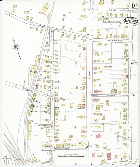 Sanborn Fire Insurance Map from Saint Albans, Franklin County, Vermont (1920), Sheet #0009 - Historic Sanborn Fire Insurance Map Print, vintage old map wall art, antique decor, genealogy gift, Vermont Vermont map