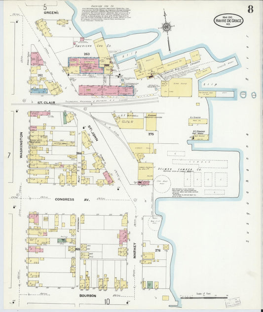Sanborn Fire Insurance Map from Havre De Grace, Harford County, Maryland (1910), Sheet #0008 - Historic Sanborn Fire Insurance Map Print, vintage old map wall art, antique decor, genealogy gift, Maryland Maryland map