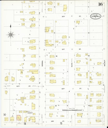 Sanborn Fire Insurance Map from Cedar Falls, Black Hawk County, Iowa (1909), Sheet #0016 - Historic Sanborn Fire Insurance Map Print