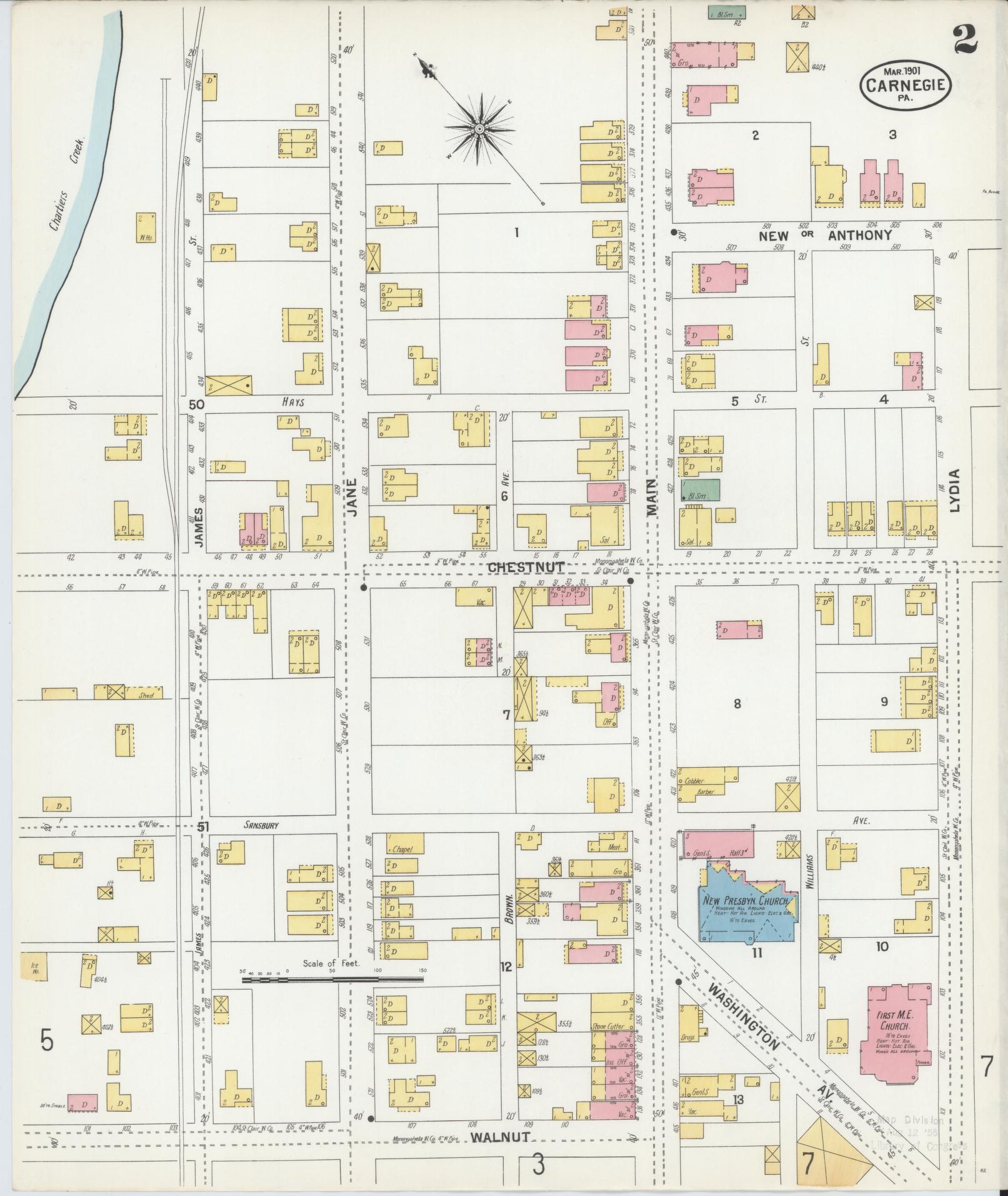 Sanborn Fire Insurance Map from Carnegie, Allegheny County, Pennsylvania (1901), Sheet #0002 - Historic Sanborn Fire Insurance Map Print, vintage old map wall art, antique decor, genealogy gift, Pennsylvania Pennsylvania map