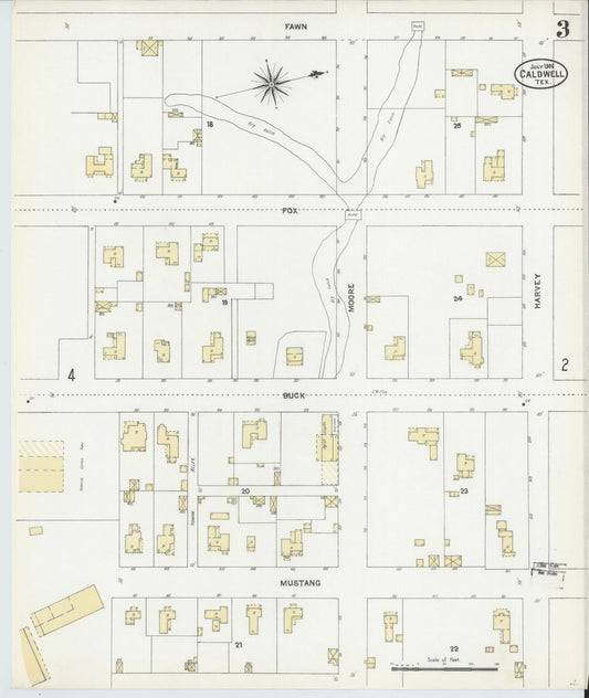 Sanborn Fire Insurance Map from Caldwell, Burleson County, Texas (1906), Sheet #0003 - Historic Sanborn Fire Insurance Map Print, vintage old map wall art, antique decor, genealogy gift, Texas Texas map